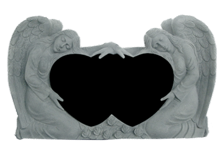 Double Angel Holding Hearts 4-2x0-8x2-6 AP Jet Black Fully Carved Angels w/ Roses DNR! Use ANG104CAJB